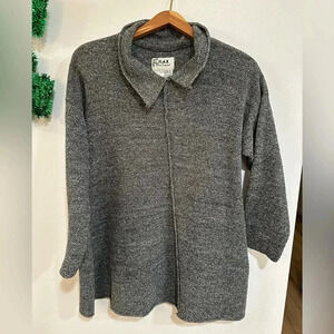 FLAX Women’s 100% Cotton Collared Grey Tunic Sweater Size S/M